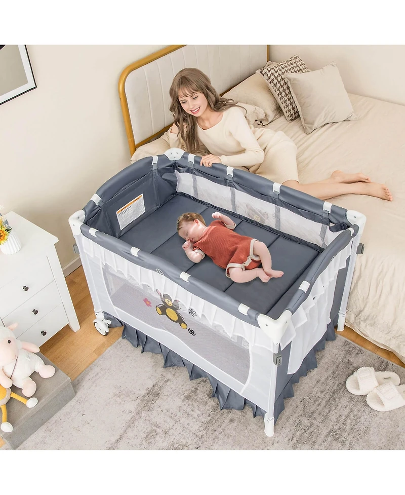Costway Baby 4 in 1 Portable Playard Crib Bassinet Bed Changing Table Canopy