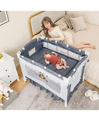 Costway Baby 4 in 1 Portable Playard Crib Bassinet Bed Changing Table Canopy