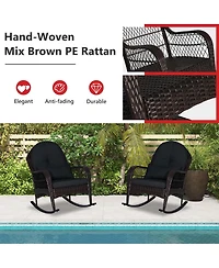 Patio Wicker Rocking Chair with Seat Back Cushions & Lumbar Pillow Porch