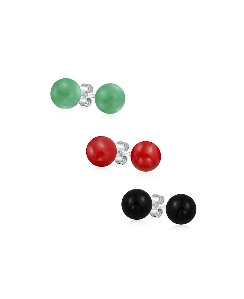 Bling Jewelry Set of 3 10MM Natural Stones Ball Stud Earrings Sterling Silver