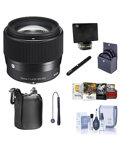 Sigma 56mm f/1.4 Dc Dn Contemporary Lens for Micro Four Thirds, Bundle with Filter Kit, Cleaning Kit, Mac Software Kit, Lens Cap Tether, Lens Cleaner,