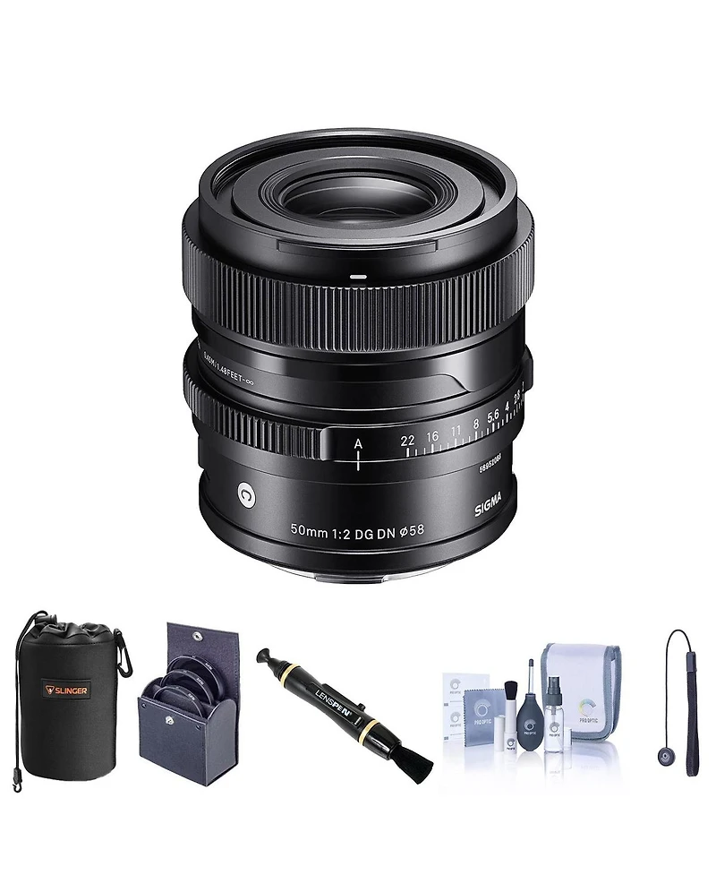 Sigma 50mm f/2.0 Dg Dn Contemporary Lens for L Mount Bundle with 58mm Filter Kit, Lens Pouch, Lens Cleaner, Cleaning Kit, Lens Cap Tether