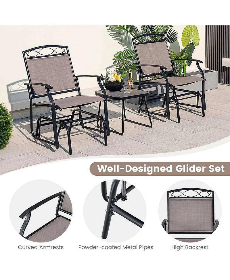 4pcs Patio Glider Set Single Swing Rocking Chair Heavy-Duty Metal Frame Outdoor