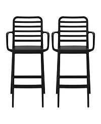 29.5" Outdoor Polypropylene Plastic Patio Bar Height Stools (Set of 2)