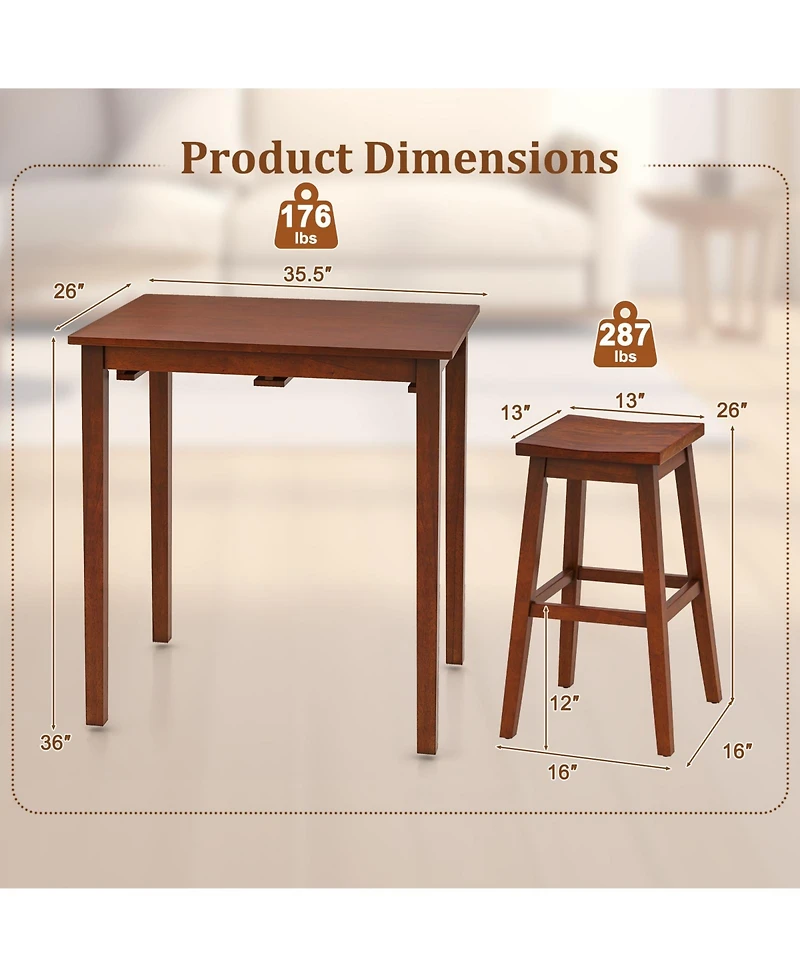 3-Piece Bar Table Set with Pub Table and 2 Saddle Stools