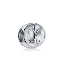 Bling Jewelry Set of 2 Symbolic Flower Ornate Fleur De Lis Charm Bead Sterling Silver