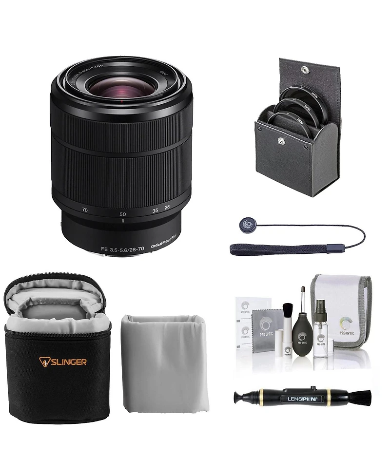 Sony Fe 28-70mm f/3.5-5.6 Oss Lens for Sony E, Bundle with 55mm Filter Kit, Lens Case, Lens Cleaner, Cleaning Kit, Lens Cap Tether