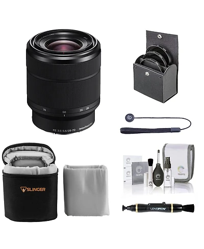 Sony Fe 28-70mm f/3.5-5.6 Oss Lens for Sony E, Bundle with 55mm Filter Kit, Lens Case, Lens Cleaner, Cleaning Kit, Lens Cap Tether