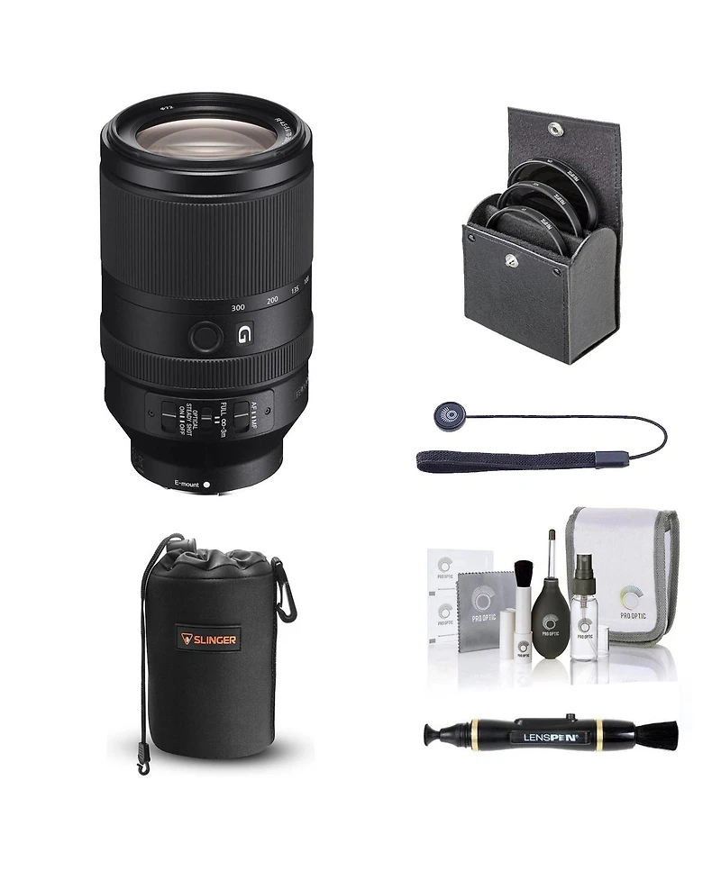 Sony Fe 70-300mm f/4.5-5.6 G Oss Lens for Sony E, Bundle with 72mm Filter Kit, Lens Case, Lens Cleaner, Cleaning Kit, Lens Cap Tether