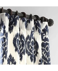 Half Price Drapes Ikat Blue Damask Printed Cotton Room Darkening Curtain