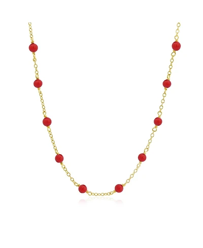 The Lovery Coral Bead Station Necklace 14K Gold