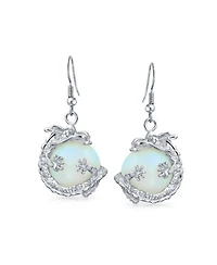 Bling Jewelry Set of 2 Rainbow Dangle Earrings Opalite Blue Goldstone Round Ball Dragon Design