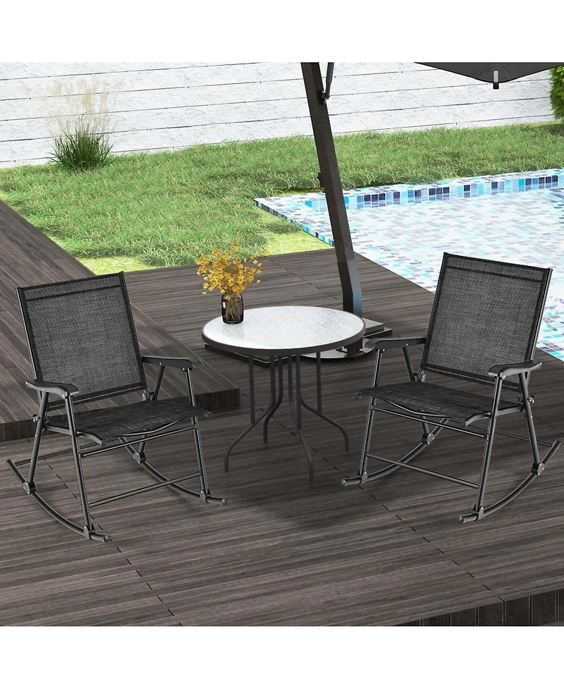 2 Pcs Patio Folding Rocking Chair Heavy-Duty Metal Frame Rockers Outdoor