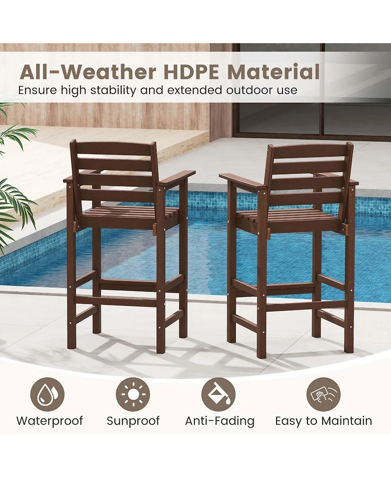 Patio Adirondack Bar Chairs Set of 2 with Wide Armrests & Footrest Backrest