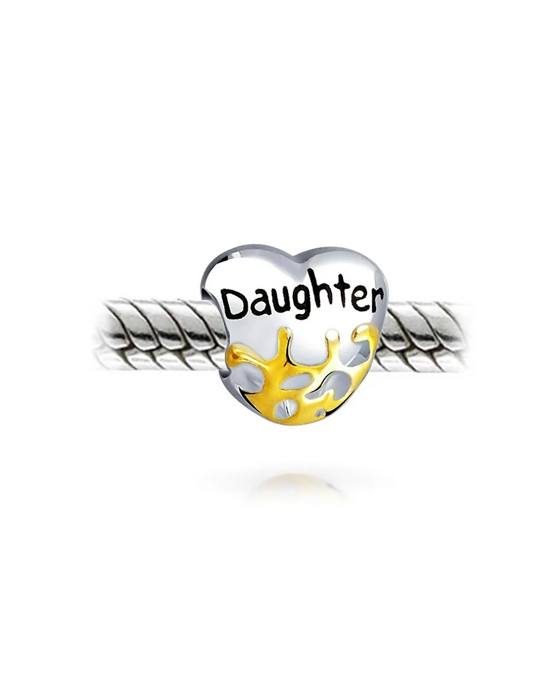 Bling Jewelry Heart Shaped Daughter Charm Bead 14K Gold Plated Sterling Silver for Bracelet