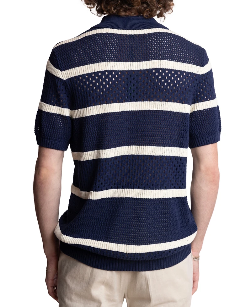 Paisley & Gray Men's Slim Fit Short Sleeve Striped Crochet Cardigan Sweater