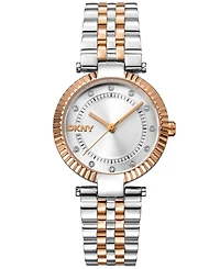 Dkny Women's Essential Glitz Silver Dial Red Gold-Two-Tone Stainless Steel Bracelet Watch 30mm
