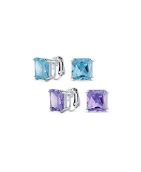 Bling Jewelry Set of 2 Large 5CT Square Cz Solitaire Clip-On Earrings Silver Plated 12MM