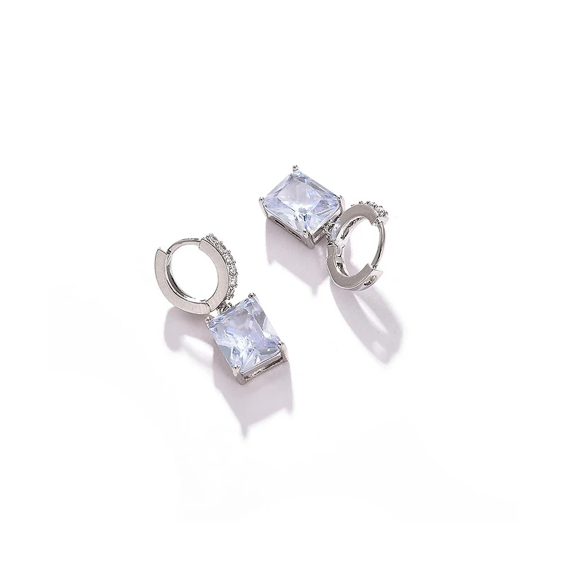 Sohi Women's Silver-Plated Stone Hoop Earrings