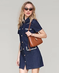 Avec Les Filles Women's Collared Button-Front Mini Denim Dress
