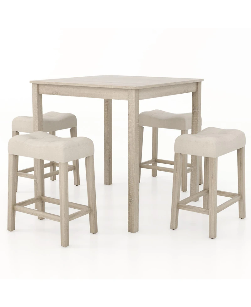 5-Piece High Top Dining Set – Square Bar Table with 4 Padded Stools for Kitchen, Dining, or Entertainment Area