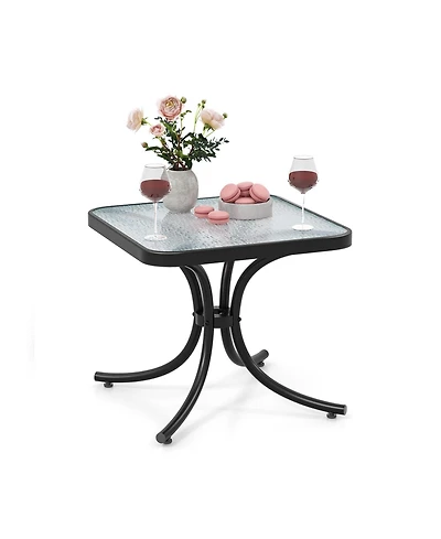 Tempered Glass Top Patio Table with Heavy-duty Metal Frame for Garden Poolside