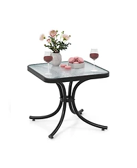 Tempered Glass Top Patio Table with Heavy-duty Metal Frame for Garden Poolside