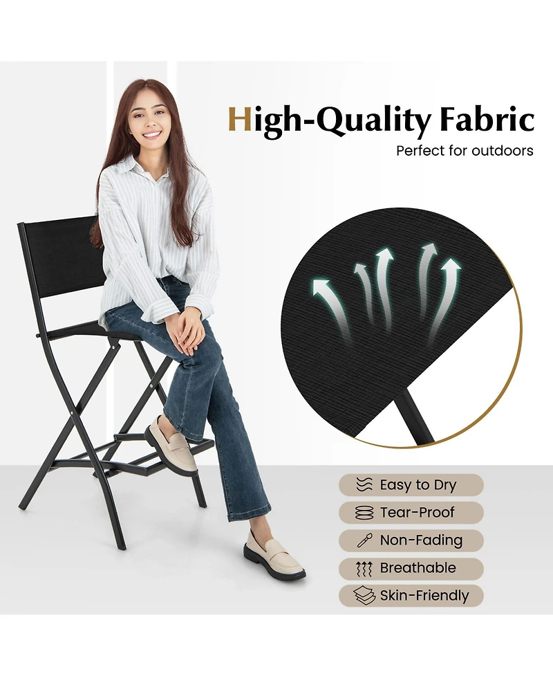 Outdoor Folding Bar Height Stool Set of 4 with Metal Frame and Footrest