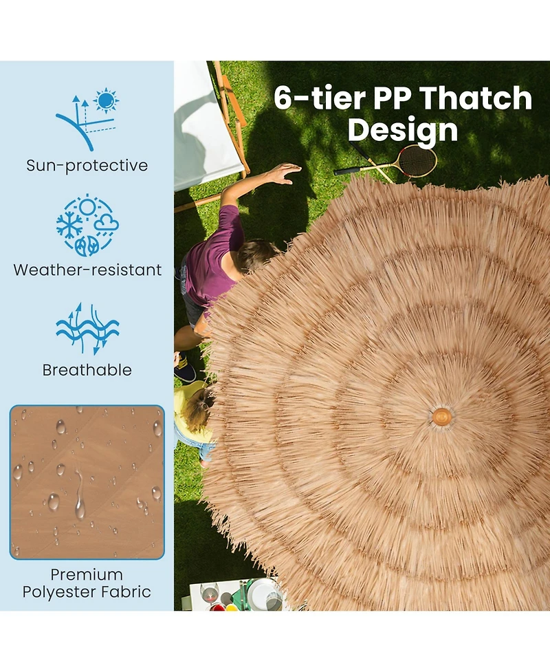 Thatched Tiki Umbrella with Foldable Stand Push Button Tilt