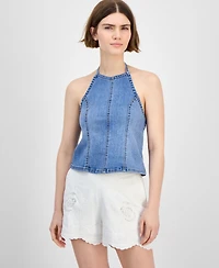 And Now This Petite Denim Halter-Neck Seamed Top, Exclusively at Macy's
