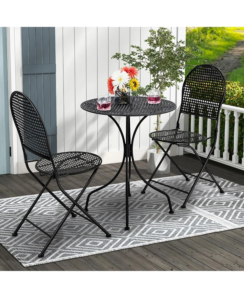 Gymax 3 Pcs Patio Bistro Set All-weather Metal Table & Chair Set for 2 Person Modern Furniture Set