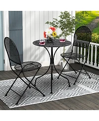 Gymax 3 Pcs Patio Bistro Set All-weather Metal Table & Chair Set for 2 Person Modern Furniture Set