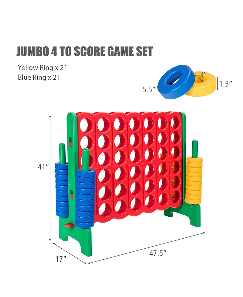 Gymax Jumbo 4-to-Score Game Set Giant 4 in A Row Kids Adults 42 Jumbo Rings