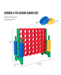 Gymax Jumbo 4-to-Score Game Set Giant 4 in A Row Kids Adults 42 Jumbo Rings