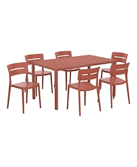 7-Piece Outdoor Rectangular Metal Patio Dining Table Set With Stackable Chairs