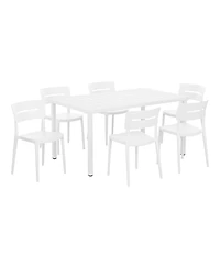 7-Piece Outdoor Rectangular Metal Patio Dining Table Set With Stackable Patio Chairs
