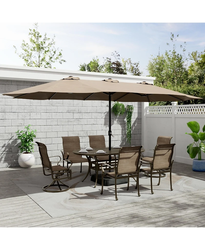 Mondawe 72-inch x 42-inch Oval Powder Coated Cast Aluminum Outdoor Dining Table with Umbrella Hole