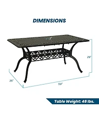 Mondawe Outdoor Cast Aluminum Rectangular Dining Table