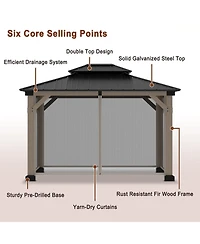 Mondawe 12 ft. x 10 ft. Outdoor Fir Solid Wood Frame Patio Gazebo Canopy Shelter with Galvanized Steel Hardtop Roof Pavilion