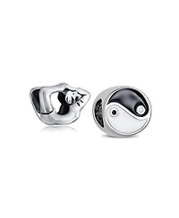 Bling Jewelry Set of 2 Black White Yin Yang Yogi Gymnastics Yoga Pose Charm Bead Enamel Silver