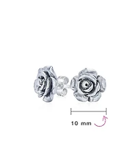 Bling Jewelry Set of 3 Romantic 3D Carved Rose Flower Post Stud Earrings 10MM Lightweight