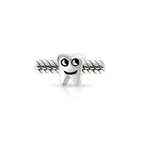 Bling Jewelry Set of 2 Smiling Tooth and Fairy Dentist Charm Bead Oxidized Sterling Silver