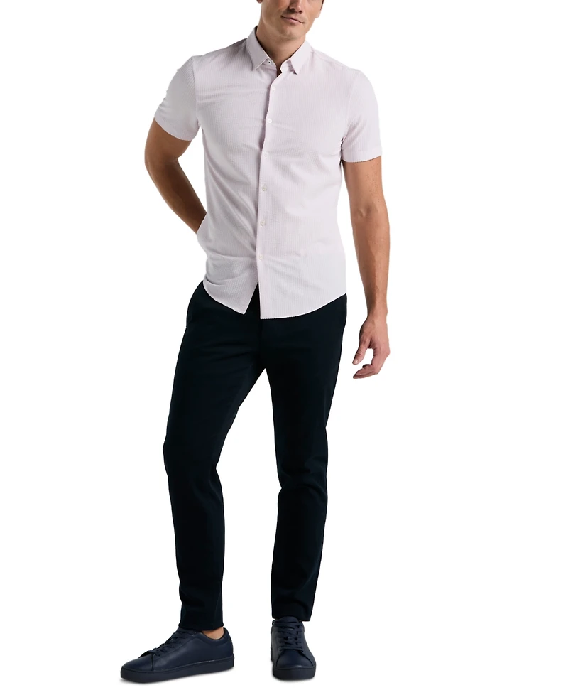 Perry Ellis Men's Slim-Fit Stretch Solid Button-Down Seersucker Shirt