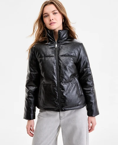 Steve Madden Women's Textured Faux-Leather Puffer Coat