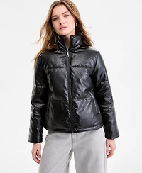 Steve Madden Women's Textured Faux-Leather Puffer Coat