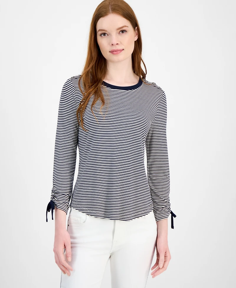 Tommy Hilfiger Women's Striped Ruched-Sleeve Top