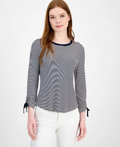 Tommy Hilfiger Women's Striped Ruched-Sleeve Top