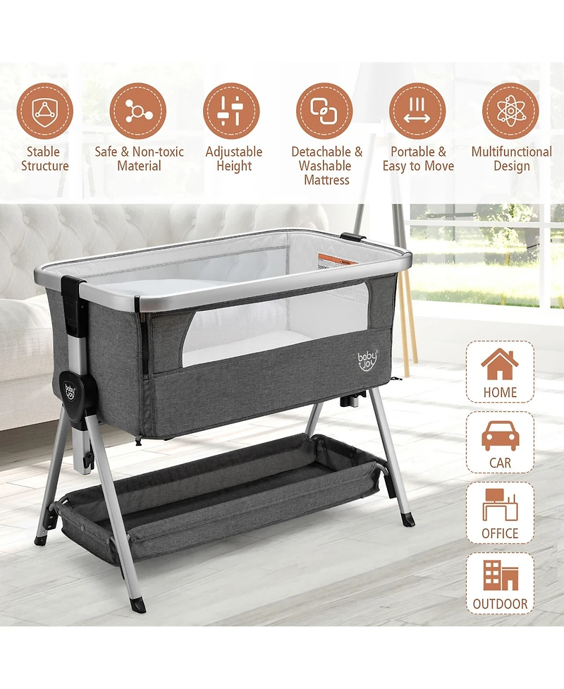 Costway Baby Bed Side Crib Portable Adjustable Travel Sleeper Bassinet