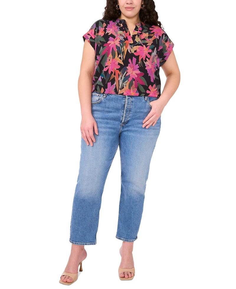 Vince Camuto Plus Printed Short-Sleeve Blouse