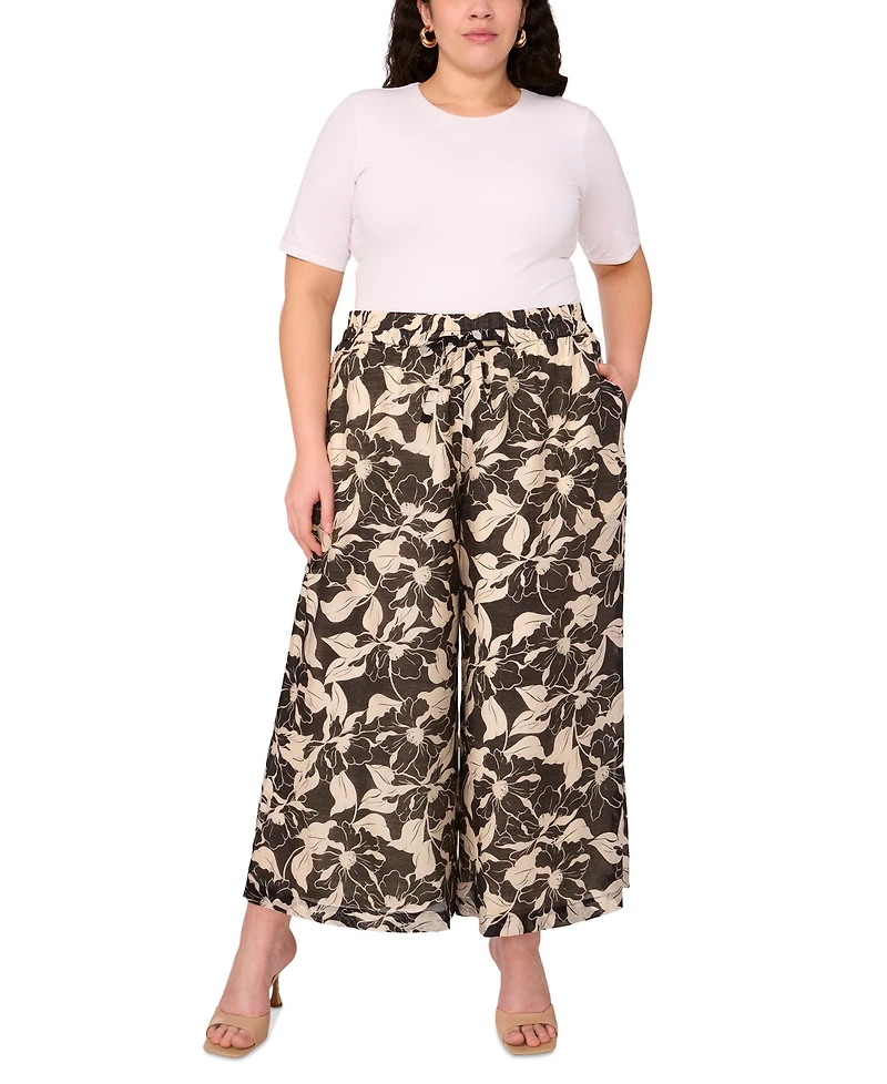 Vince Camuto Plus Floral-Print Drawstring Pants